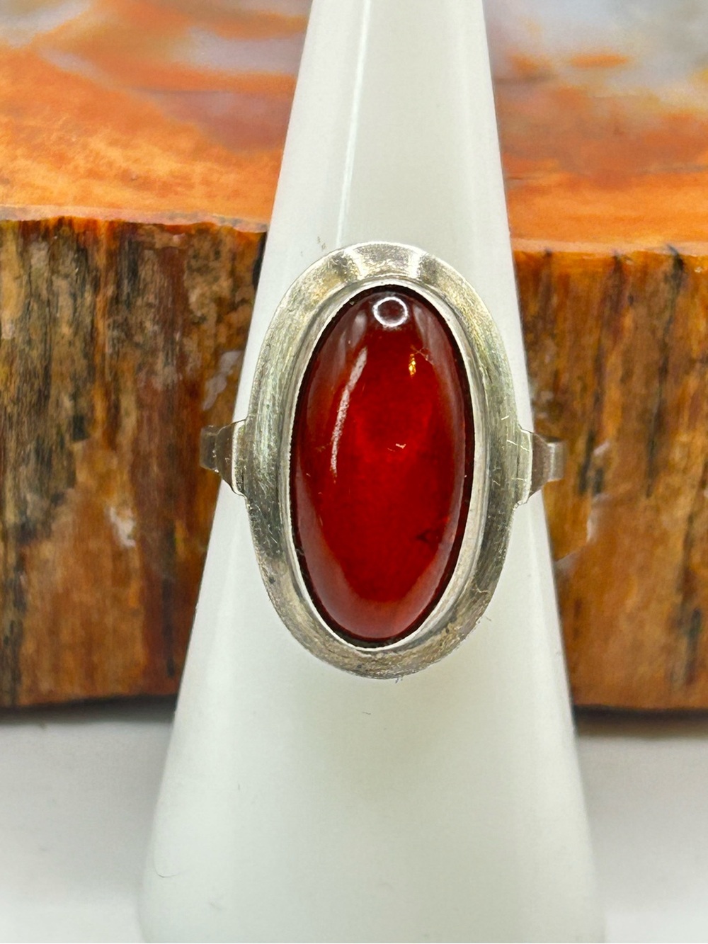 Antique Silver Amber Ring (.835 silver) - Size 6.5